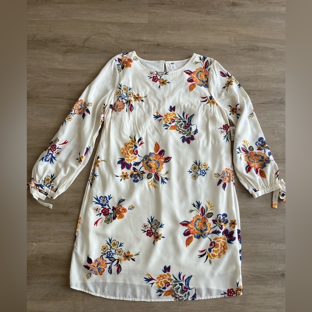 NWT Old Navy Tie Sleeve Floral Print Colorful Vibrant Dress for Women SZ L